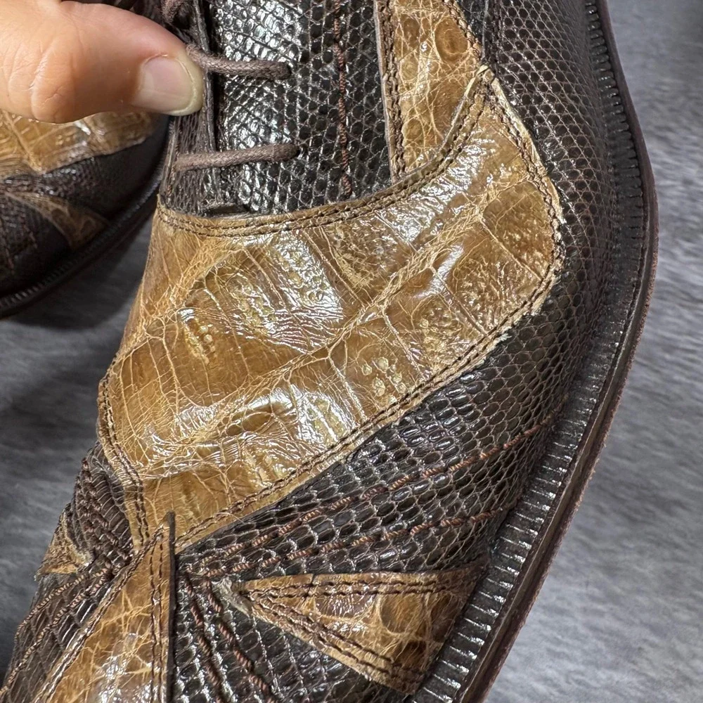 Vintage David Eden Lizard Skin Alligator Patchwork Oxford Dress Shoes Mens 9.5